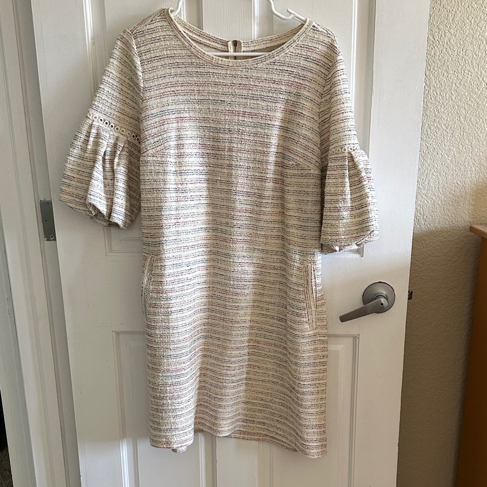 LOFT Cream and Pink Striped Mini Dress
